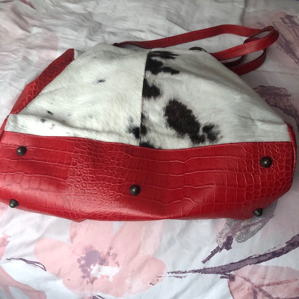 Maurizio Taiuti Red and White Cowhide Tote - Picture 2 of 5